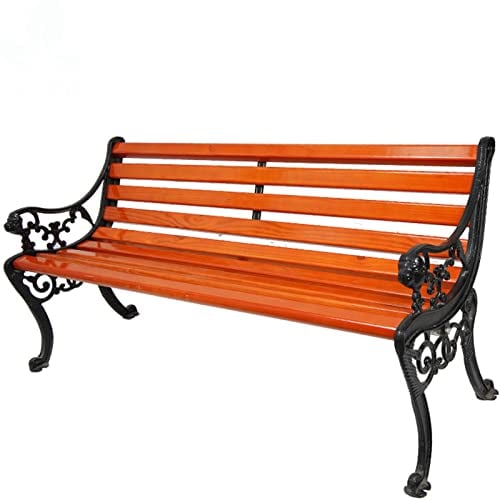 HUHJYUGE Gartenbank Wetterfest Holz, Parkbank Rostfrei Gusseisen Gestell, Balkon Bank 2 Sitzer, Massivholz Lattenrost Sitz Mit Armlehnen & Rückenlehne, 500kg Belastbar (150cm)