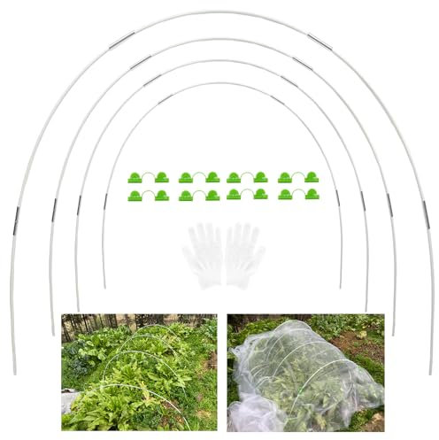 20Pcs Garden Hoops for Netting Raised Bed, Greenhouse Hoops Frame Tunnel with 8Pcs Clamps, 7 Ft Detachable Fiberglass Support Hoops, Grow Tunnel Hoops for Veg Plant Crop Fruit Tomato Strawberry