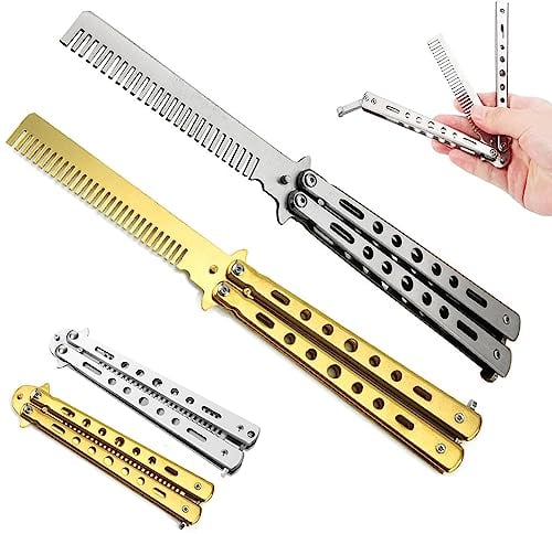 Peigne papillon, set de 2 peignes papillon en acier inoxydable pliable, peigne d'entraînement, peigne de poche pliable, accessoires de coiffure peigne papillon pour débutants, peigne