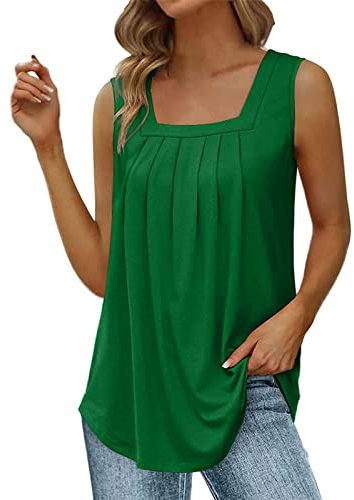 Débardeur Femme Chic Soirée Ete Col Carré Plissé Tee Shirt sans Manches Femme Gilet Blouse Chemise Femme Grande Taille T Shirt Femme Automne Fashion Mode Haut Top Casual (4XL, Rose)