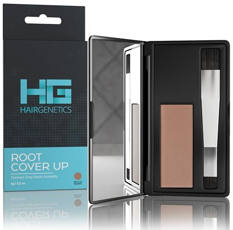 Hair Genetics Root Cover Up - Ansatzpuder und Haaransatz Puder für perfekte Graue Haare Abdecken. Ansatzfarbe Expertise zum Haaransatz Kaschieren. Premium Haarpuder Ansatz - (Mittelbraun)