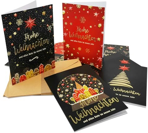 Bear and Bee 24 Premium Weihnachtskarten in Gold, 4 Designs, mit kraftbraunen Umschlägen aus Recyclingpapier