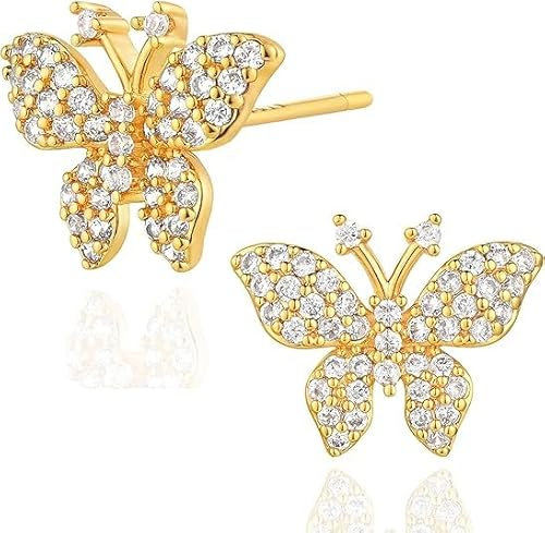 Jenosy Schmetterling Ohrringe Gold für Damen - Knorpel Huggie Ohrstecker für Mädchen - Hypoallergene Vergoldete Modeschmuck