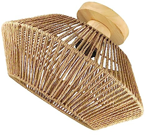 Homoyoyo Rattan Deckenleuchte E27 Unterputzmontage Vintage Rattan Design Für Wohnzimmer Schlafzimmer Küche Ohne Glühbirne