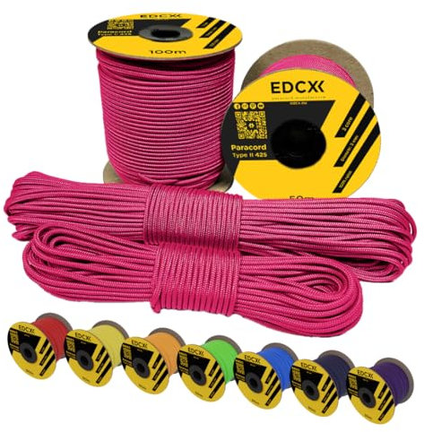 EdcX 3 mm Nylon Paracord 425 (15, 30, 50 and 100m) – 3 mm Type II, 100% Nylon Rope, 3 Strand Rope, 3 mm Nylon Rope in Many Colors (Sofit Pink, 15 m)