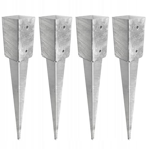 Marke Einschlagbodenhülse Feuerverzinkt Pfostenträger Stahl Einschlaghülse für Vierkantholzpfosten Bodenhülse Anker Erdanker Bodenanker für Holzpfosten (4, 120x120x900)