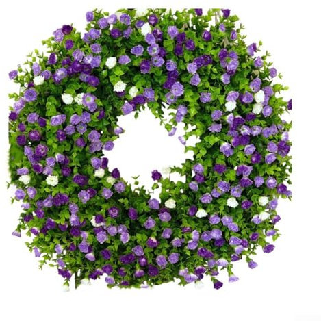 Gettimore Door Wreaths Artificial Flowers Green Leaves Wreaths Spring Wreaths Four Seasons Front Door Decor for Front Door Living Room Wall Garden Wedding(Purple)