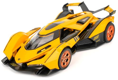 TGRCM-CZ 1/32 Lamborghini V12 Vision GT Modellauto, Zink Legierung Pull Back Spielzeugauto mit Ton und Licht für Kinder Jungen Mädchen Geschenk (gelb)