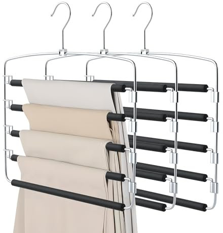 Cycleacc Hosenbügel, 3 Stück, rutschfest, platzsparend, 5-lagig, Schwingarm, Hosenbügel, Edelstahl mit rutschfester Polsterung, Schrank-Organizer und Aufbewahrung für Hosen, Hosen, Jeans, Schal