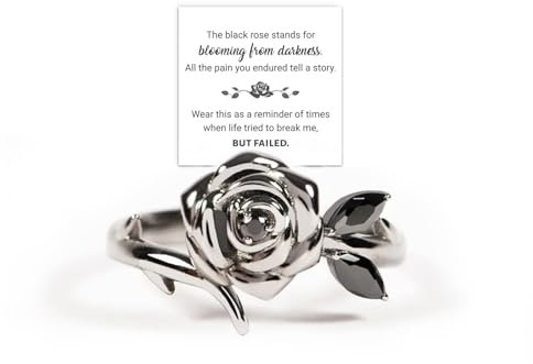 Blooming from Darkness Black Rose Ring, 925 Sterling Silver Black Self Love Rings, Let This Black Rose Be A Reminder of Your Strength and Resilience, Inspirational Jewelry Gift for Women (8)
