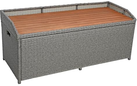 ESTEXO Polyrattan Gartenbank Sitzbank mit Auflagenbox Kissenbox Rattan Kissentruhe Bank mit Stauraum Grau-Mix