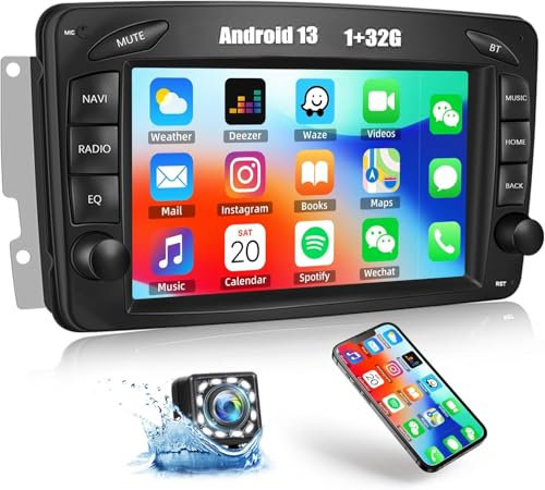 CAMECHO 1+32G Android 13 Car Stereo with Sat Navigation for Mercedes Benz C CLK G Class W203 W209 W463 Viano Vito W639, 7-Inch Screen Radio with Mirror Link, Bluetooth, RDS, WiFi + Reversing Camera