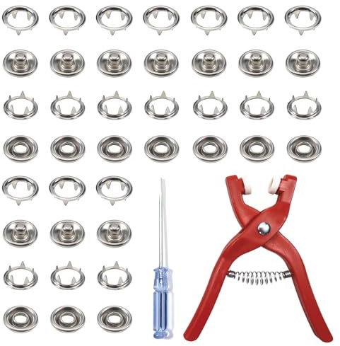 TOAOB 200set Edelstahl Druckknöpfe mit Zange 9.5mm Druckknöpfe Ohne Nähen Silber Feste Knöpfe Werkzeug Jersey Druckknopf für DIY Sewing Craft Basteln Kleidung Taschen Handgemaakt Kleding Repareren