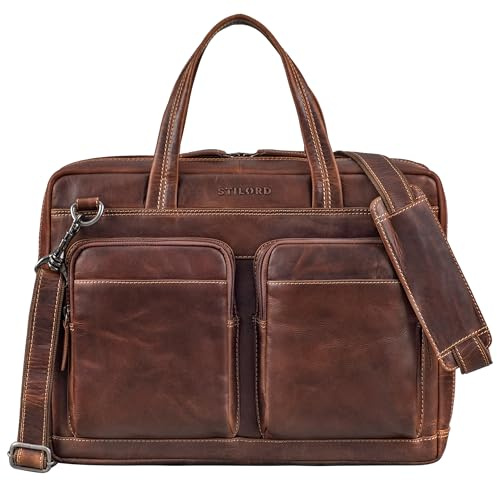 STILORD Erwin Große Laptoptasche Leder Aktentasche 15.6-16 Zoll Notebooktasche Businesstasche Bürotasche Arbeitstasche Echtleder mit Laptopfach Herren Damen Farbe:Salerno - braun