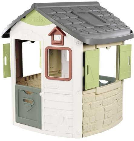 Smoby Life - Maison Jura Lodge - Portillons à l'avant et à l'Arrière - Mangeoire à Oiseaux - Traitée Anti-UV - Matière Recyclée - A Partir de 2 Ans - Fabrication Française