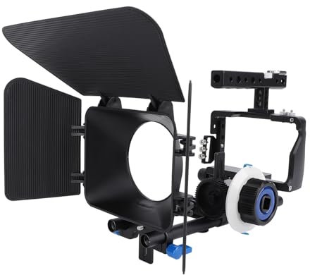 DSLR-Kamerakäfig mit Matte-Box-Kombi-Kit, Kamera-Schulterhalterungs-Kit aus Aluminiumlegierung, Einschließlich Follow Focus und Fokusring, für A6300-Kamera, Fotolichter