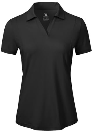 donhobo Golf Poloshirt Damen Kurzarm V-Ausschnitt mit Kragen Workout Tops UV-Schutz Dry Fit Activewear-Poloshirts für Damen Casual Sport Sommershirts, Schwarz, XL