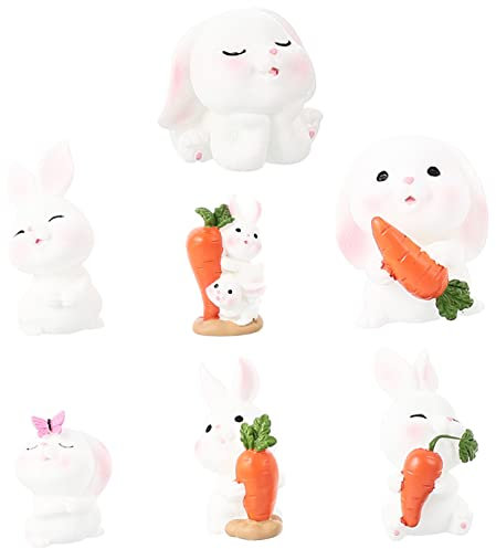 DRESSOOS 7st Cartoon-kaninchen-ornamente Hasen Coop Bären Ratte Plüsch Tiere Pflege Chinchilla Heu Figuren Maske Häschen-statue Desktop-ornament Harz