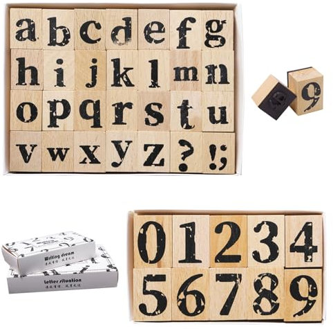 Sixfolo 38 Stück Buchstaben und Zahlen Holzstempel Alphabet Klein und Nummer 0 bis 9 Stempel Vintage Buchstaben Briefmarken Holz Gummistempel für DIY Scrapbooking Handwerk