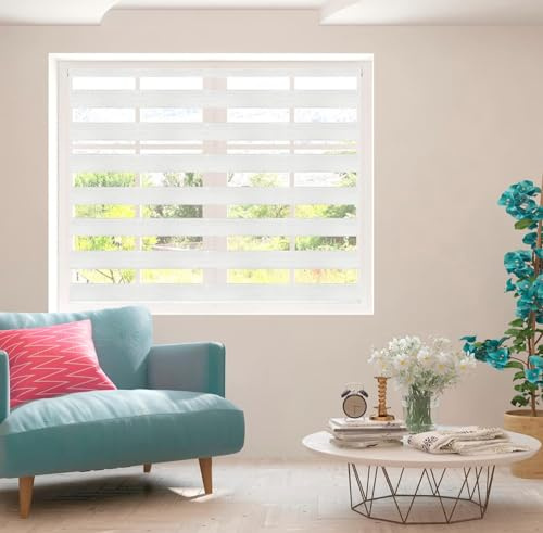 Zebra Blinds, Premium Day and Night Blinds for Windows, Aluminium Frame, Dual Layer Fabric, Easy to Clean, Smooth Light Adjustment, Modern Durable Blind 150cm Drop (White, 97.5cm Width)