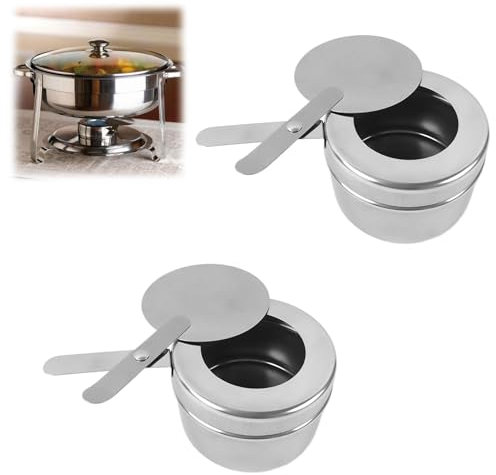 Pack of 2 Fuel Paste Containers Stainless Steel Fondue Burner Spirit Burner with Cover Portable Fondue Burner Alcohol Burner Burner Container for Buffets Barbecue Parties Hot Pot Outdoor Camping