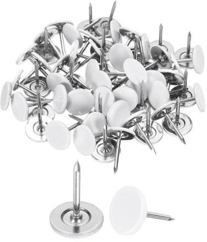 sourcing map 100Pcs Upholstery Tacks, 11mmx15mm Flat Head Thumb Tack Decorative Furniture Nails Push Pins for Furniture Sofa Headboards, White