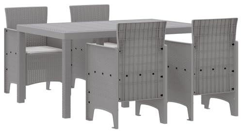 vidaXL 5-teiliges Garten Essset Hellgrau Poly-Rattan Tisch mit 4 Stühlen Außenbereichsitz für Balkon Wetterfeste Möbel Bequem Stylisch Modern Langlebig