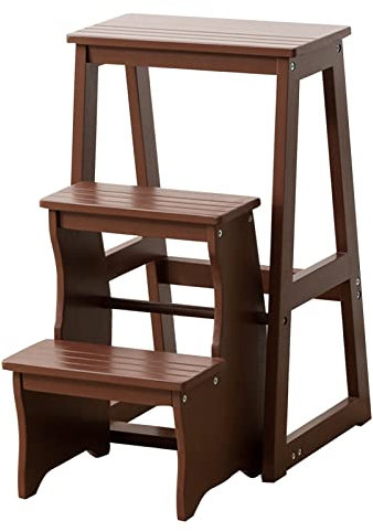 Sedia pieghevole in legno per biblioteca, sedia a gradini, sgabello pieghevole a 4 gradini, scale a pioli a doppio scopo, sedia a scala pieghevole, espositore, portafiori (colore: B, dimensioni: 56x