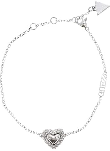 GUESS Beloved Pave Heart Bracelet L Rhodium