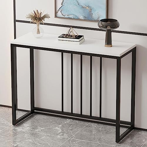 HYUFEIAO Table console moderne avec plateau en bois et cadre en métal, table d'entrée étroite pour salon, couloir, bureau, support de plantes ou table de canapé, blanc et noir, taille 203,2 cm