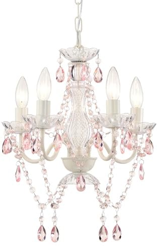 Alighting Kleiner Kronleuchter in Rosa und Weiß – 4-Flammige Pendelleuchte Ø 41 cm, Elegante Deckenlampe für Mädchen Kleine Räume, Schlafzimmer, Kinderzimmer, Flur, E14