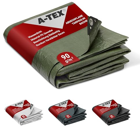 A-TEX® Abdeckplane 90 g/m² (4 x 8 m Grün) | Verschiedene Stärken, Größen und Farben wählbar | Plane mit Ösen | Gewebeplane Gartenplane Bauplane Zeltplane | wasserdicht | reißfest | UV-stabilisiert