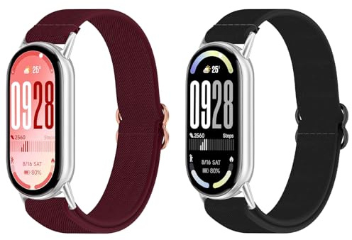 OUTPUTBT Elastisches Armband Nylon mit Metall Adapter Kompatible mit Xiaomi Smart Band 10/9/8 Armbänder Geflecht Sport Ersatzarmband für Mi Band 10/9/8 für Damen Herren