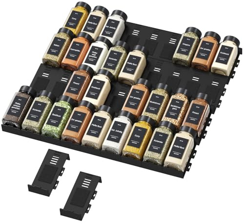 Lifewit 36 Pack Gewürzregal Schublade, Verstellbar Gewürz Organizer Schwarz | Kombinierbar Gewürze Organizer mit Kleber und Antirutschpads, Gewürzhalter für Schubladen mit mindestens 7,5cm Ihnnenhöhe