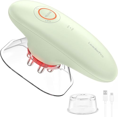 Masseur Anti Cellulite Électrique à Ventouse, EMS et Lumière Rouge, 3 Niveaux d’Intensité, 2 Ventouses, pour Corps et Visage, Effet Drainage Lymphatique, Raffermissant, Massage en Profondeur, Vert