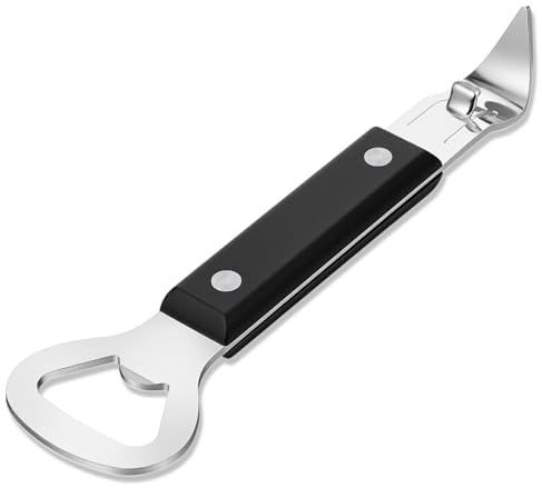 1 Pack 2-in-1 Manual Stainless Steel Can, Bottle Opener, Hangable for Easy Storage, Built-in Cap Catcher, Dishwasher Safe, Suitable for Opening Cans & Bottles (Black)