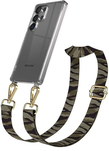 EAZY CASE Handykette - Verstellbares Taschenband kompatibel mit Galaxy S25 Ultra, Schulterriemen, Handykordel mit Silikon Hülle, Umhängetasche, Grün Camouflage Gold