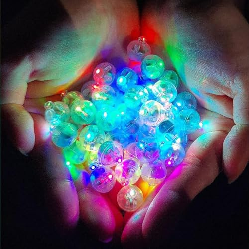 Koboko 50 Stück LED Ballons Lichter, Runde Ballonlichter Mini Bunt, Leuchtkugeln für Getränke, LED Ballon Licht, Ballonlicht für Papierlaterne, Geburtstag Hochzeit Halloween Weihnachten Dekoration