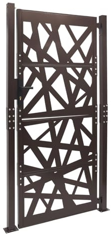 Metall Gartentor 105x200 cm, Modernes Gartenzaun Tor aus Stahl, Hoftor & Gartentür mit Sicherheitsschloss & 7 Schlüsseln, Ø6 cm Pfosten (Braun)