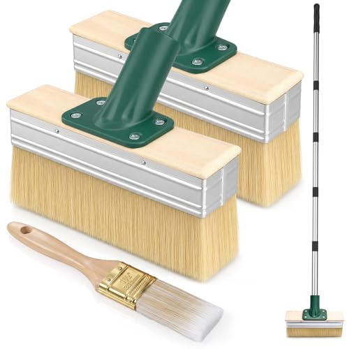 7 Decking Paint Brush Kit Deck Stain Applicator with Long Handle | 2 Pack Large Decking Brush +1Pcs Small Brush Heads for Outdoor Wood Floor Fence
