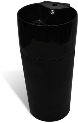 Lavabo sur pied en céramique noir, lavabo colonne autoportant pour salle de bain, salle de bain d'amis, lavabo avec trop-plein et trou de robinet