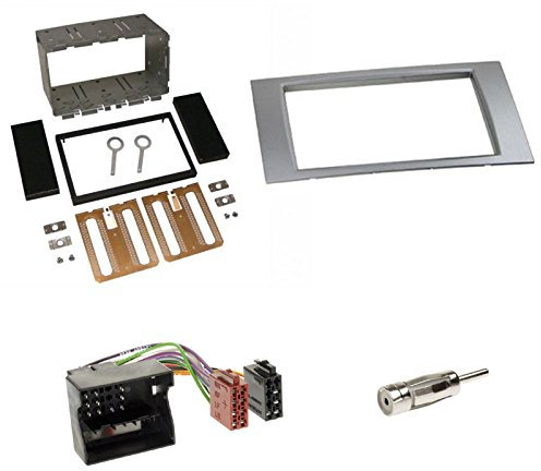 Autoradio Doppel-DIN 2-DIN Radioblende Radio Blende Halterung Silber + Quadlock Radioanschlusskabel Radio Adapter für Ford Transit (F**6) ab 06/2006 S-MAX (WA6) ab2006 Ford Galaxy (WA6) ab 2006