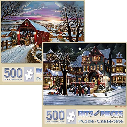 Bits and Pieces - Value Set of Two (2) 500 Piece Jigsaw Puzzles for Adults - Each Puzzle Measures 46cm x 61cm- The Joys of Christmas Jigsaws by Artist H. Hargrove