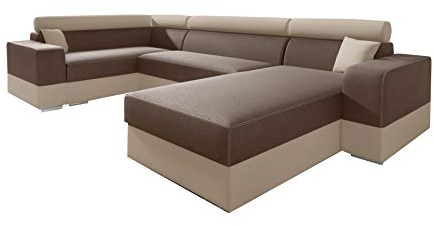 mb-moebel Ecksofa Sofa Eckcouch Couch mit Schlaffunktion und Zwei Bettkasten Ottomane U-Form Schlafsofa Bettsofa Polstergarnitur Georg SUPER (Braun + Beige, Ecksofa Links)
