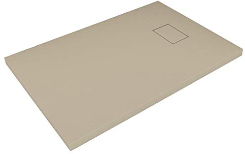 Piatto Doccia H.2,6 cm In Vetro-resina SMC Effetto Pietra Stone Ardesia Piletta Doccia Inclusa (80x140 h 2.6cm, Tortora)