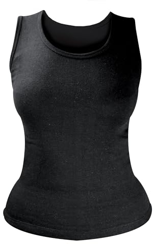 HEAT HOLDERS Ladies Sleeveless Cotton Seamless Thermal Underwear Long Top (Black, Large)