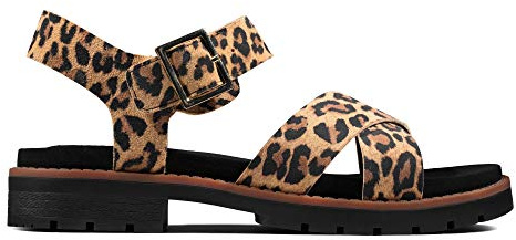 Clarks Orinoco Strap Leather Sandals In Leopard Print Standard Fit Size 4
