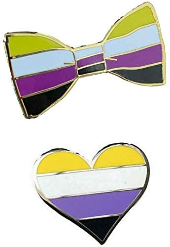 Smartbadge® Non-Binary Bow Tie And Heart Gay Pride LGBT Hard Enamel Lapel Pin Badges