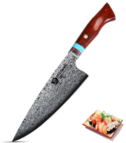 WILDMOK Cuchillo de Cocina de 21,3 cm - Cuchillo de Cocina de Damasco de Acero Inoxidable Super-Edelstahl - Hecho a Mano - para Uso en el Hogar o en la Cocina de un Restaurante