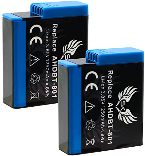 2 batterie SK di ricambio per GoPro | 1250 mAh | Hero 8 Hero 7 Hero 6 Hero 5 Black 2018 // AHDBT-801 AHDBT-501 AABAT-001 // Hero8 Hero7 Hero6 Hero5 Hero2018